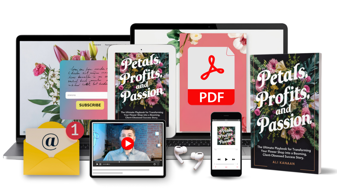 'Petals, Profits, and Passion' book and audiobook bundle mockup